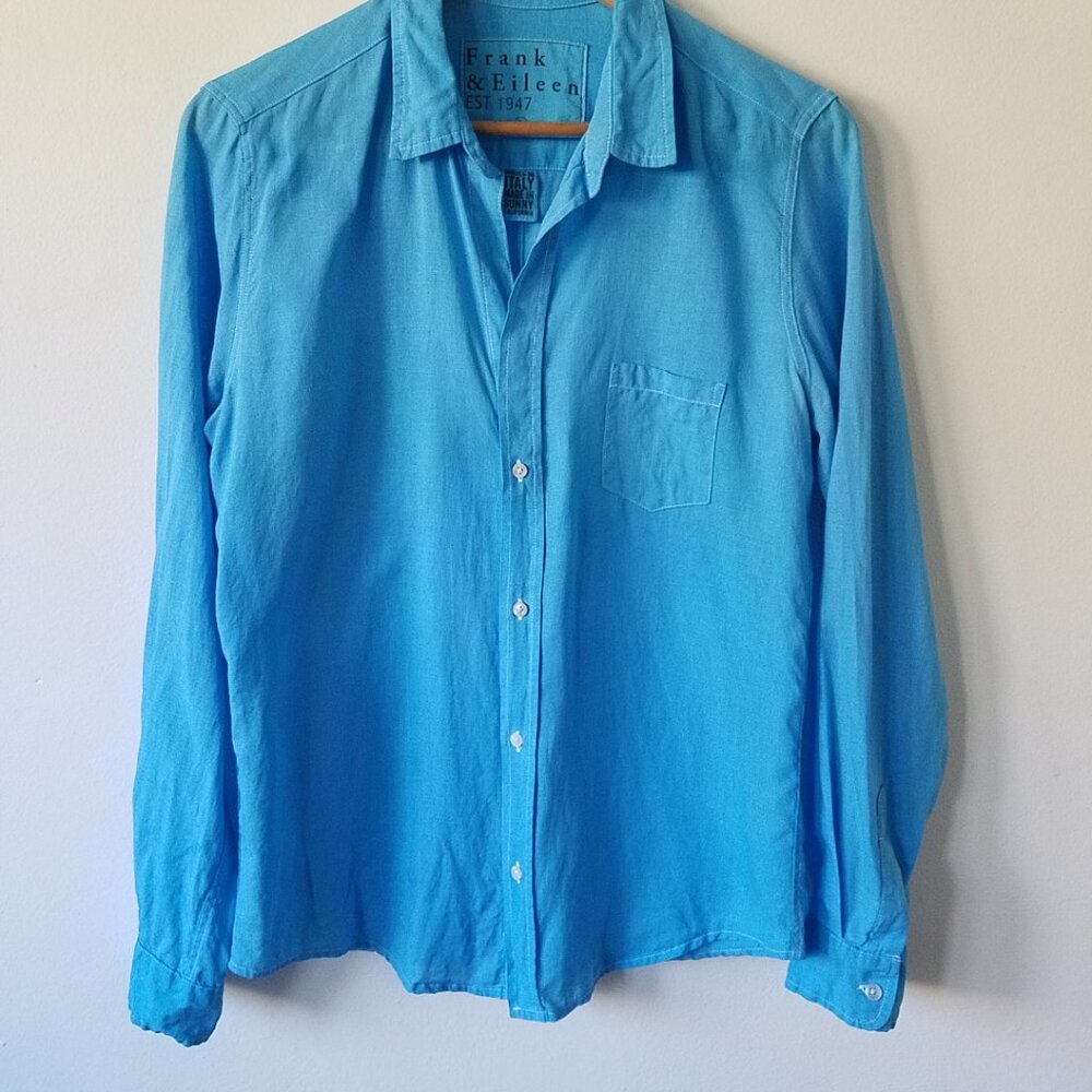 Frank & Eileen Barry 100% Linen Button Front Blue Long Sleeve Shirt Size Large - Picture 4 of 11